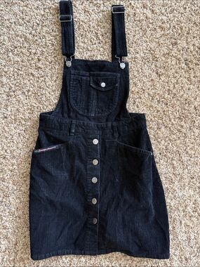 Squeeze Black Corduroy Pinafore Mini Dress with Front Buttons